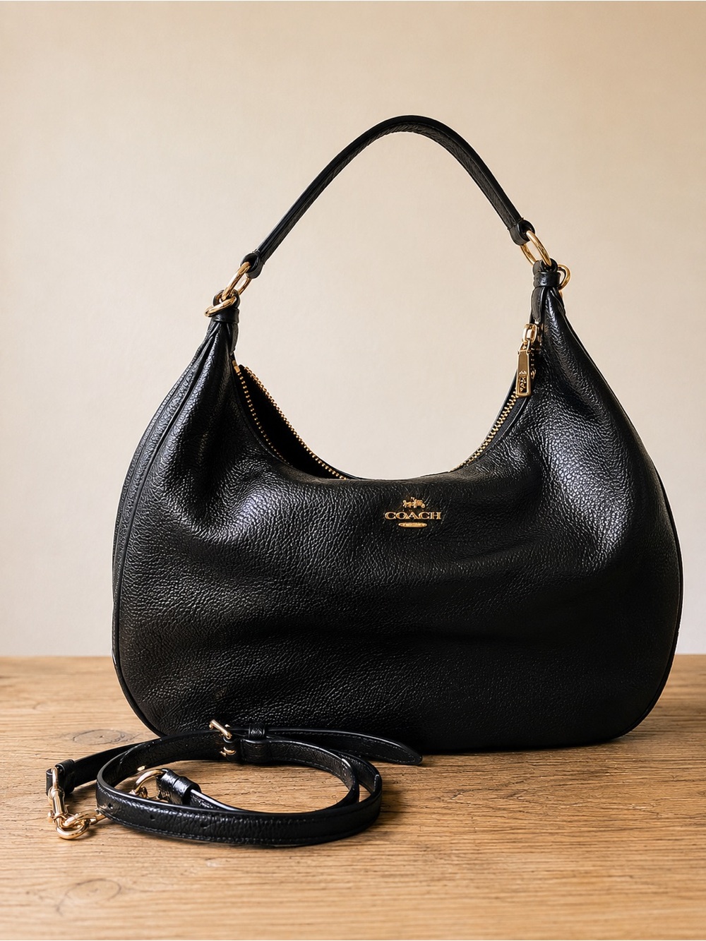 Coach Harley East West Hobo Bag Black Pebbled Leather Crossbody Shoulder Purse